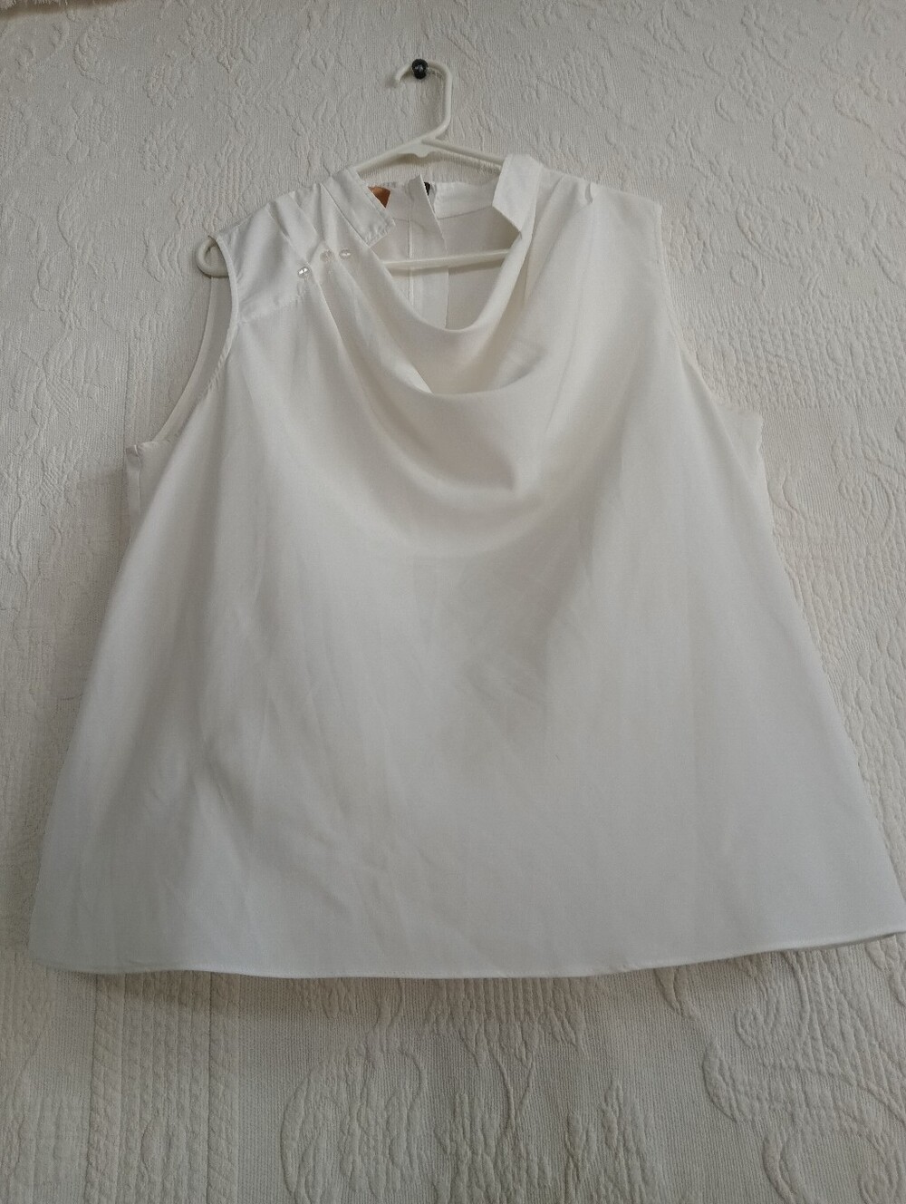 Ellen Tracy Off White Drape Neck Blouse Button Shoulder Short Collar Elegant 1x - Picture 6 of 9